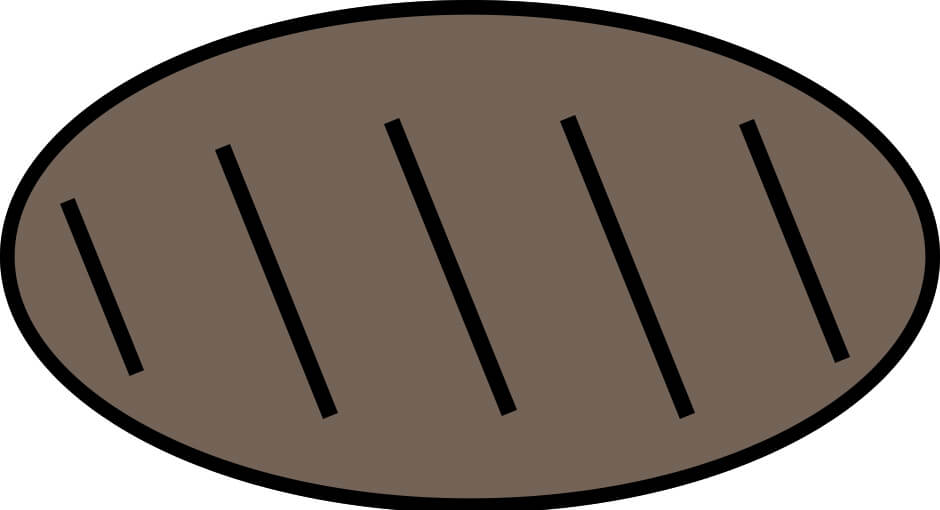 Skabelon for surdejsbrød ridsning af et cigarformet brød med diagonale linjer