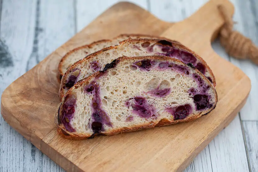 The gorgeous crumb of this blueberry lemon sourdough bread
