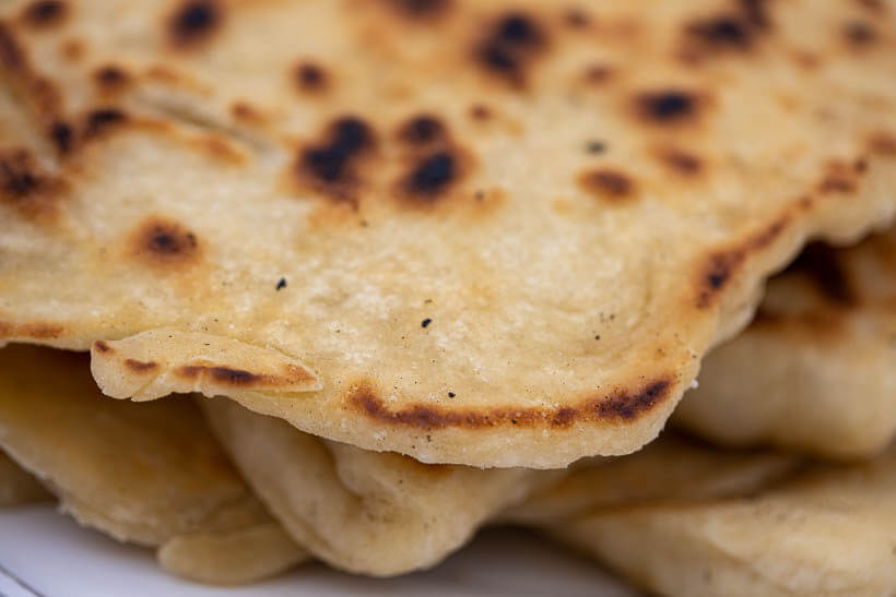 Closeup of sourdough naan bread - Recipe for delicious flatbread