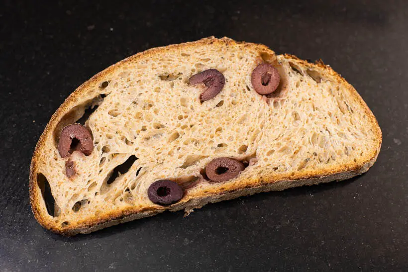 Sourdough olive bread crumb