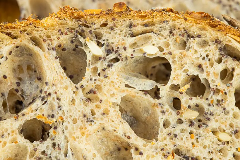 The crumb in this seeded sourdough bread recipe