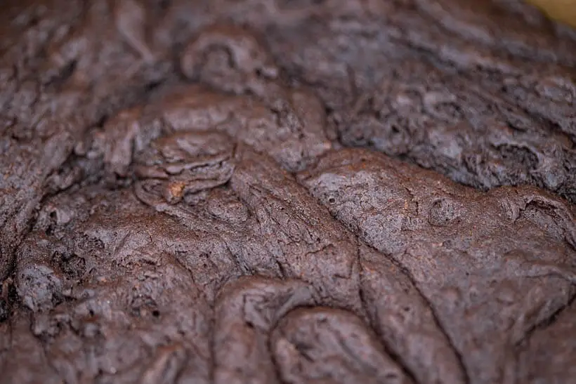 Thin papery skin on a perfect fudgy sourdough brownie