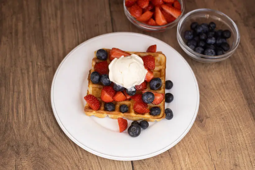 sourdough waffle recipe with fresh berries and ice cream