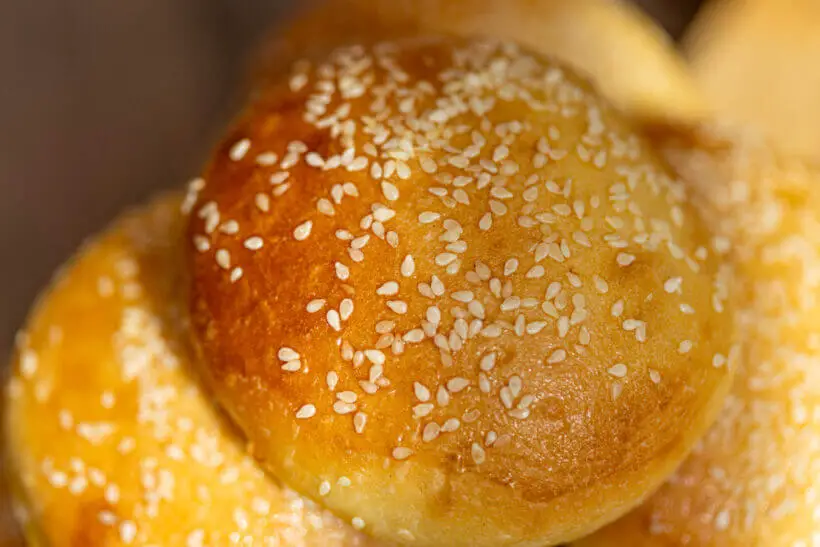 close up of sourdough brioche burger buns