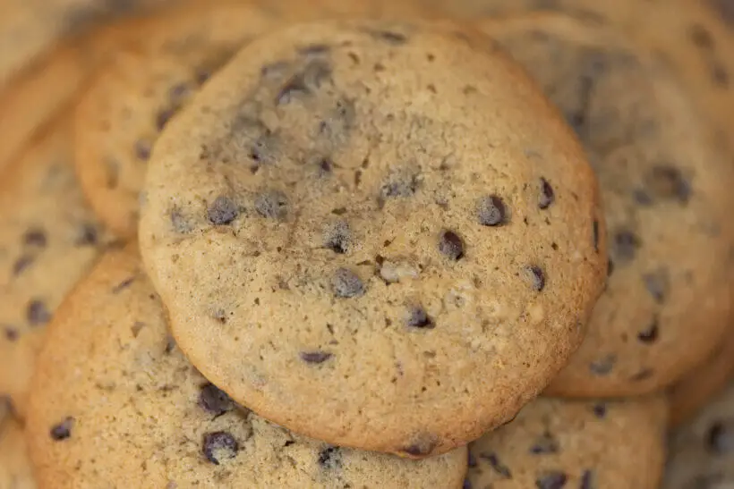 closeup of sourdough chocolate chip cookies