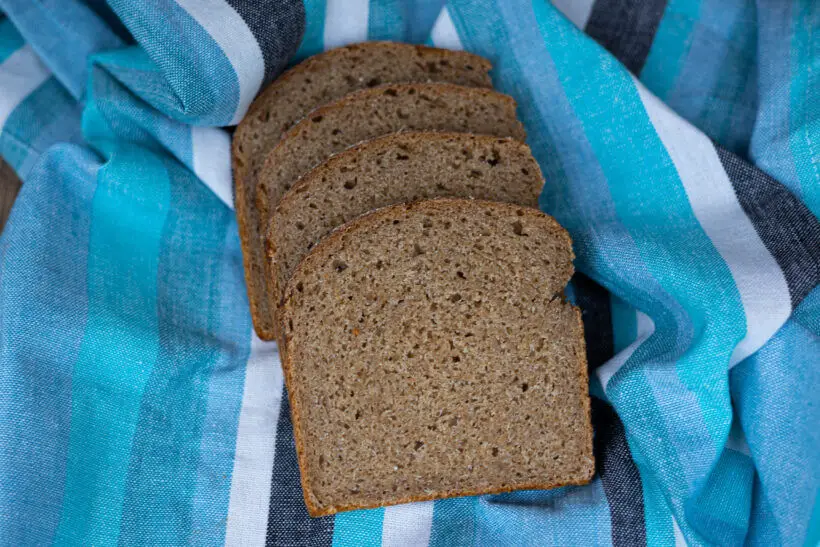 The crumb in this whole grain einkorn sourdough loaf
